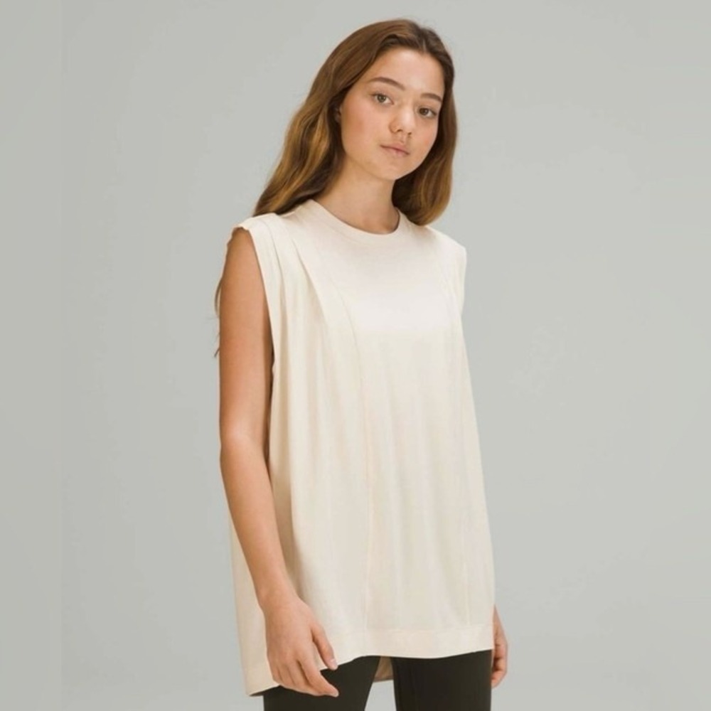 Lululemon Align Sleeveless Tank Top Cream Beige Pleated Shoulders Women OS